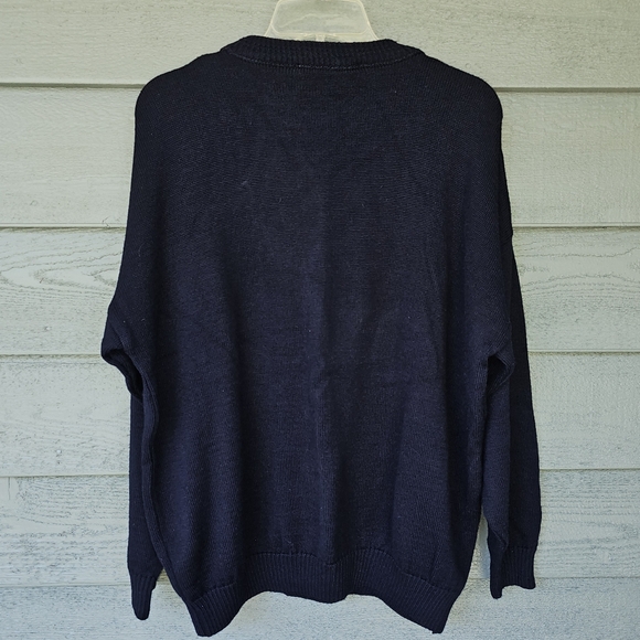 Vintage Blarney Castle Design Men's Large Navy Wool Blend Knit Pullover Sweater - Picture 5 of 7